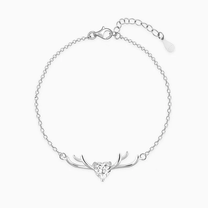 Rose Gold Bangle Bracelet-Silver Deer Heart Bracelet