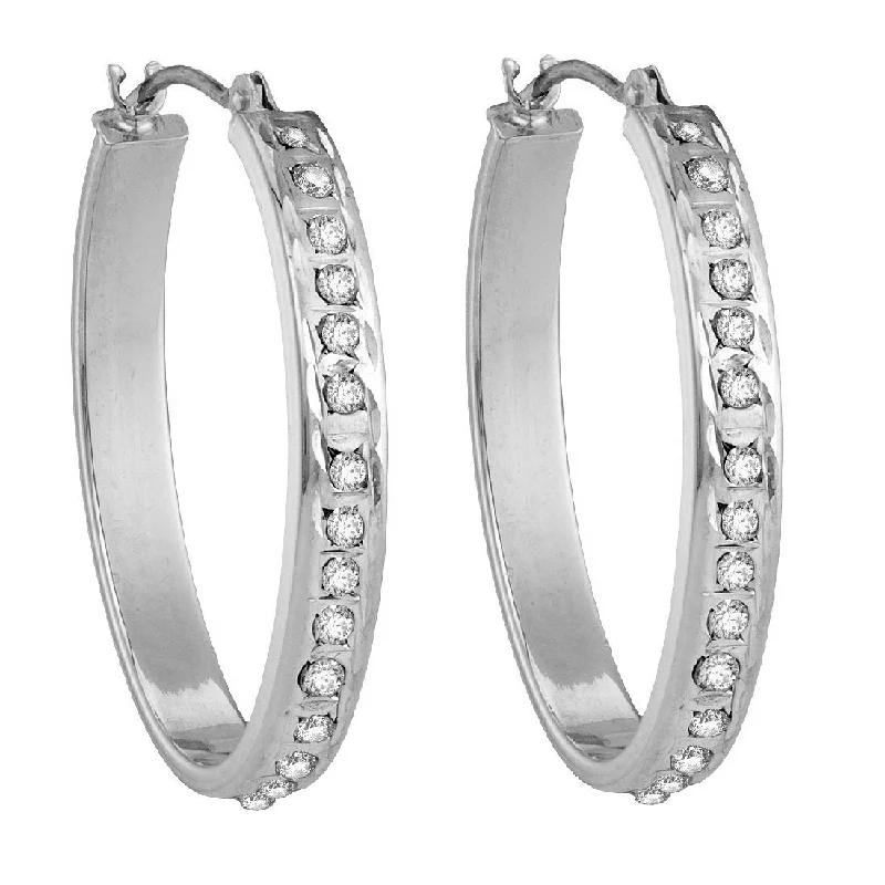 Modern Earrings for Teens-Diamond Fascination 14KT White Gold 21X26MM Diamond Accent Hoop Earrings