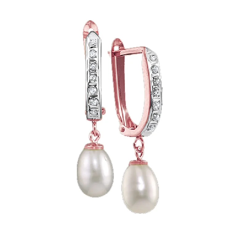 Luxurious Pearl Earrings-Diamond Fascination 14KT Rose Gold Pearl Diamond Accent Drop & Dangle Earrings