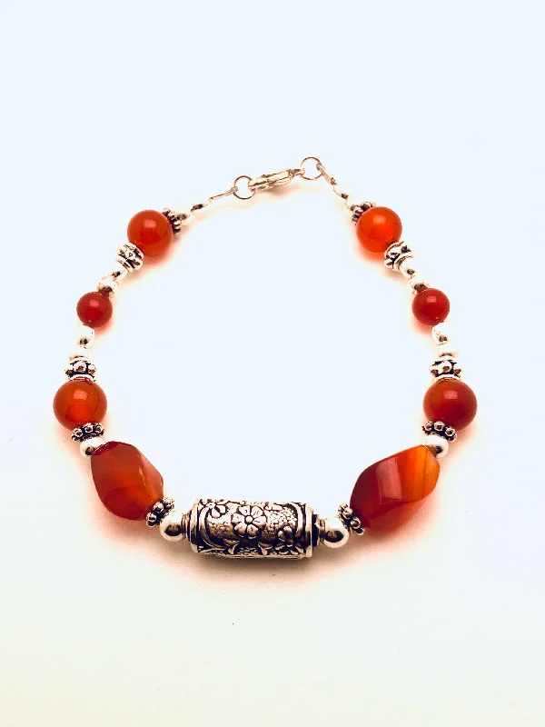 Trendy Friendship Bracelet-Sterling Silver Bracelet with Carnelians