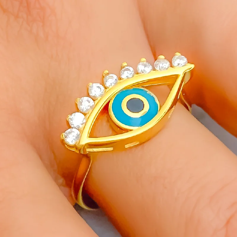 Beautiful Custom Ring-Unique Evil Eye 21k Gold CZ Ring