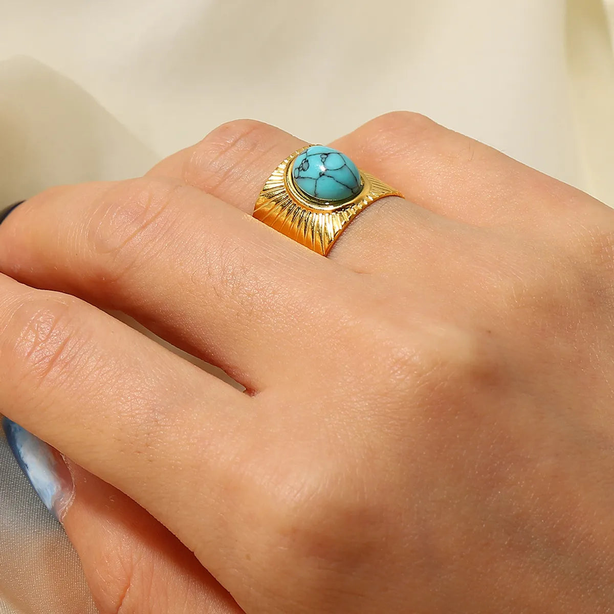 Custom Engagement Ring with Rubies-Fashion Stripe Stainless Steel Plating Turquoise Gold Plated Open Ring