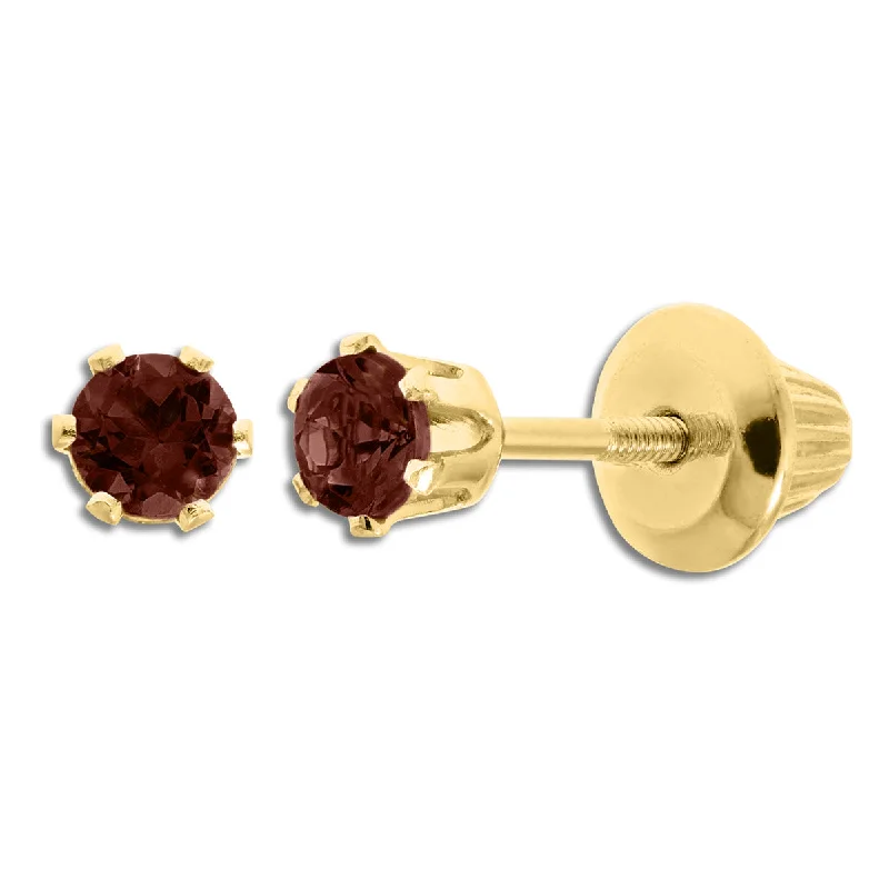 Fashionable Drop Earrings-Kiddie Kraft 14KT Yellow Gold Round Garnet Childrens Birthstone Stud Earrings