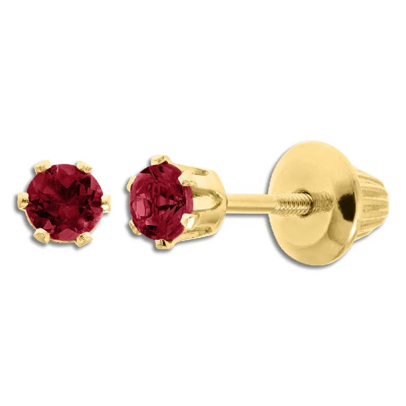 Bridal Earrings with Pearls-Kiddie Kraft 14KT Yellow Gold Round Ruby Childrens Birthstone Stud Earrings