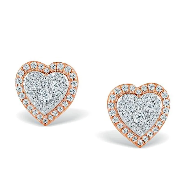 Diamond Stud Earrings-Red Hot Deal 1/4 CTW Diamond Heart Stud Earrings in 10KT Rose Gold