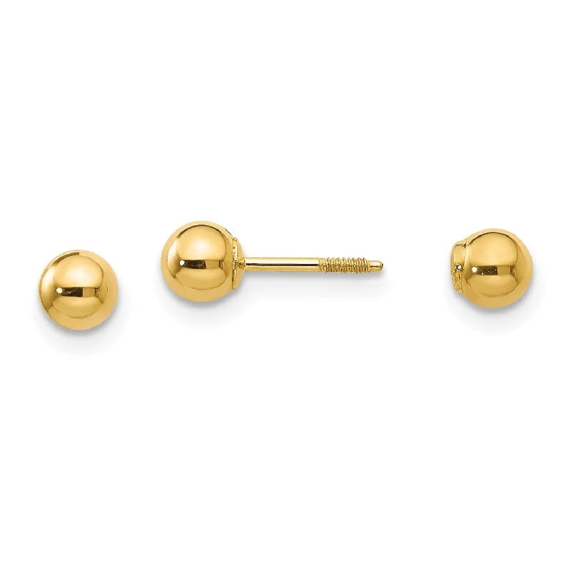 Modern Earrings for Teens-14KT Yellow Gold 4MM Reversible Ball Stud Earrings