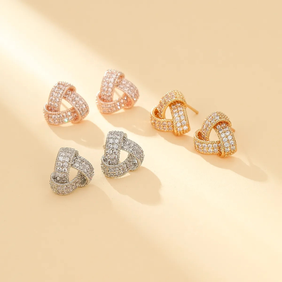 Trendy Silver Earrings-1 Pair Elegant Sweet Twist Plating Inlay Copper Zircon Gold Plated Ear Studs