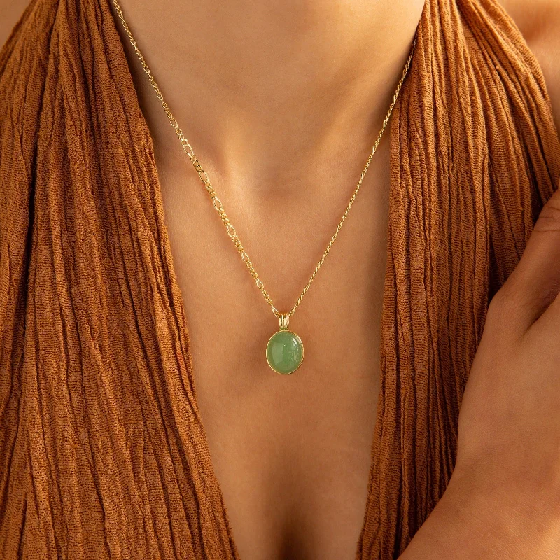 Bohemian Necklace with Stones-Jade Oval Pendant Necklace