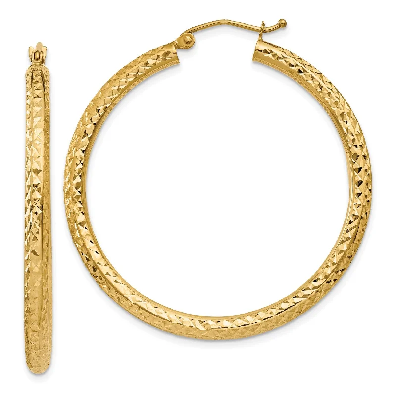 Modern Drop Earrings-14KT Yellow Gold 40X3MM Diamond-cut Hoop Earrings