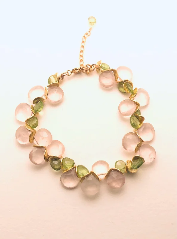 Rose Gold Bracelet for Women-Signature Rose Quartz with Peridot Gold Bracelet