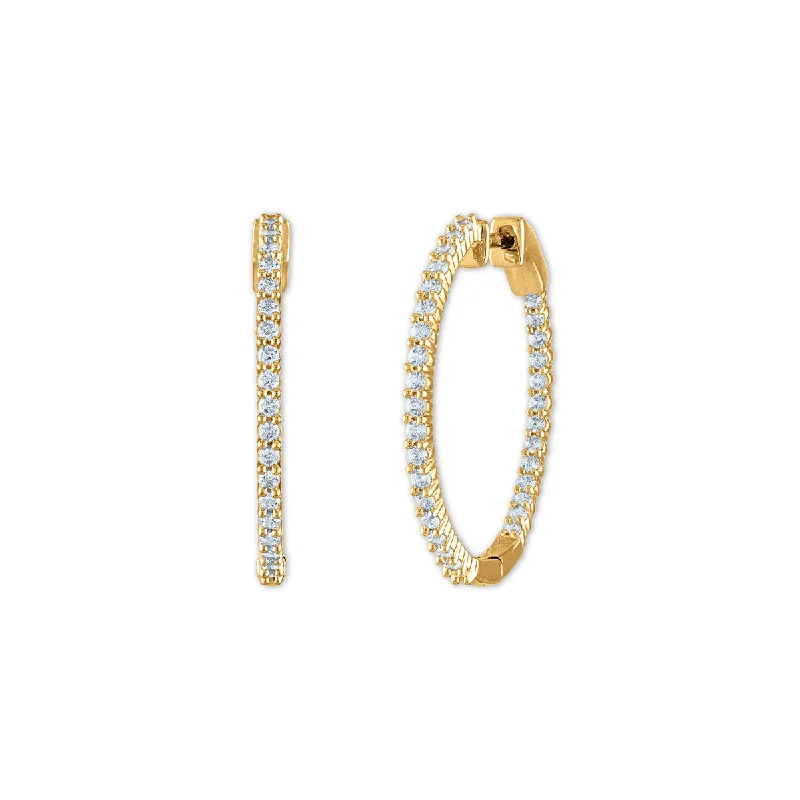 Statement Earrings for Weddings-1 CTW Diamond In & Out Hoop Earrings in 14KT Yellow Gold Plated Sterling Silver