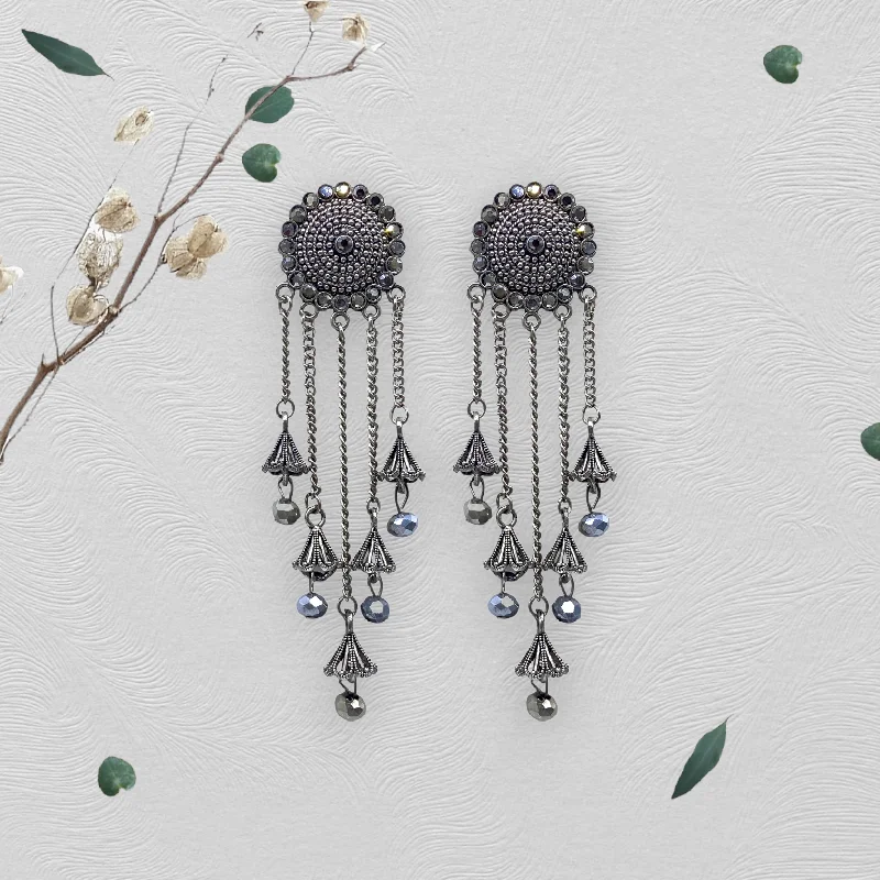 Fashion Earrings for Women-Oxidised Earrings with Five Hanging Tassel