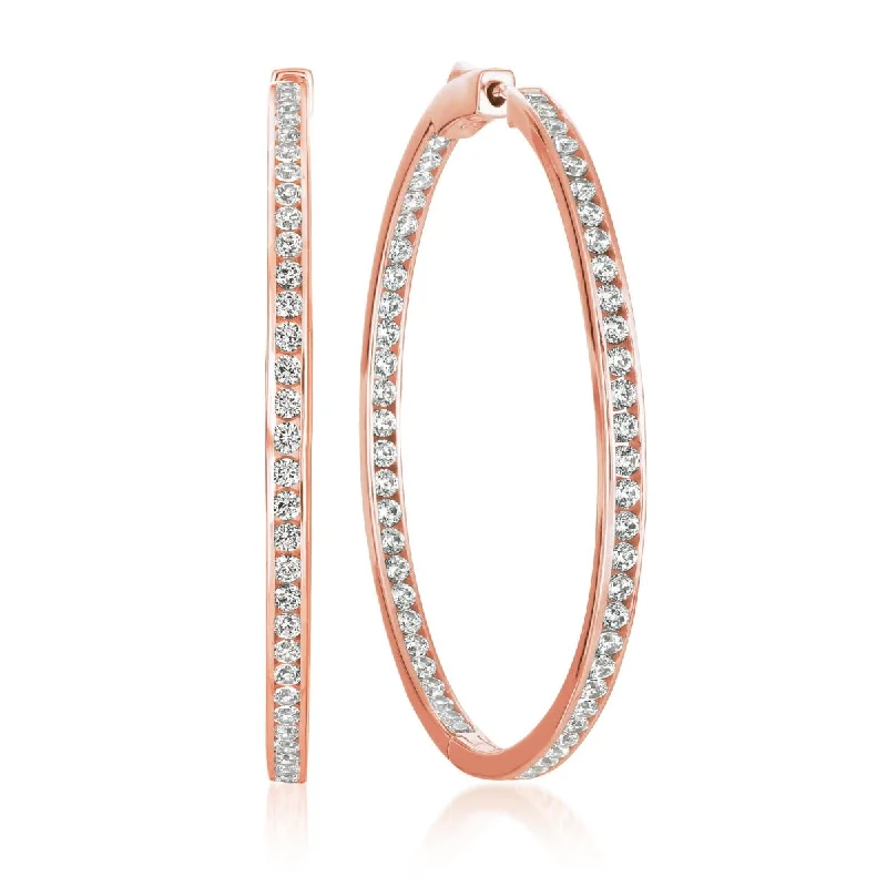 High-End Earrings for Weddings-Crislu 18KT Rose Gold Plated Sterling Silver Cubic Zirconia In & Out Hoop Earrings