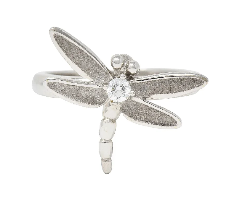 Wedding Band for Bride-Tiffany & Co. 2000's Diamond White Gold Dragonfly Ring