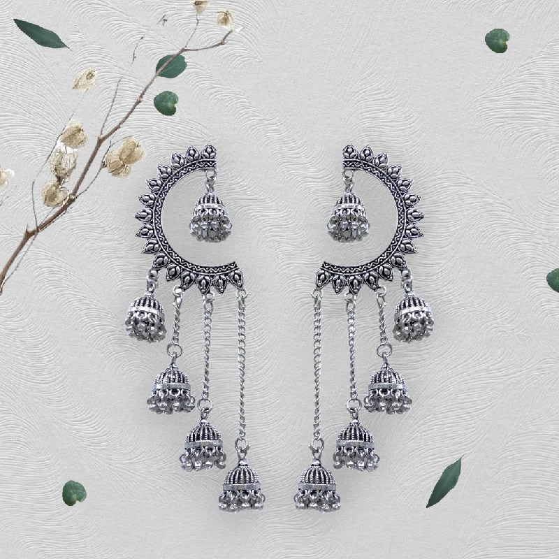 Unique Wedding Earrings-Hanging Tassel Stylish Oxidised Earrings