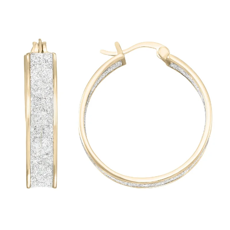 Antique Style Earrings-Simone I Smith Collection 18KT Yellow Gold Plated Sterling Silver 25X5MM Glitter Hoop Earrings