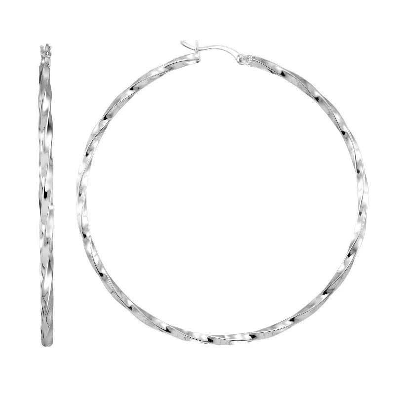 Silver Earrings for Bridesmaids-Simone I Smith Collection Platinum Plated Sterling Silver 60X2MM Twist Hoop Earrings