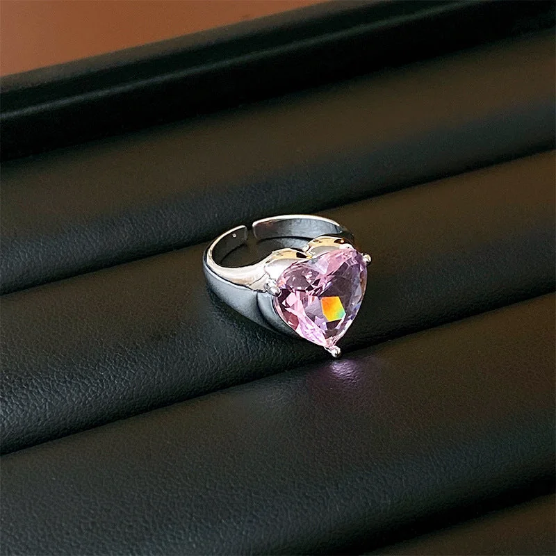 Pink. Zircon Heart-Shaped Open Ring