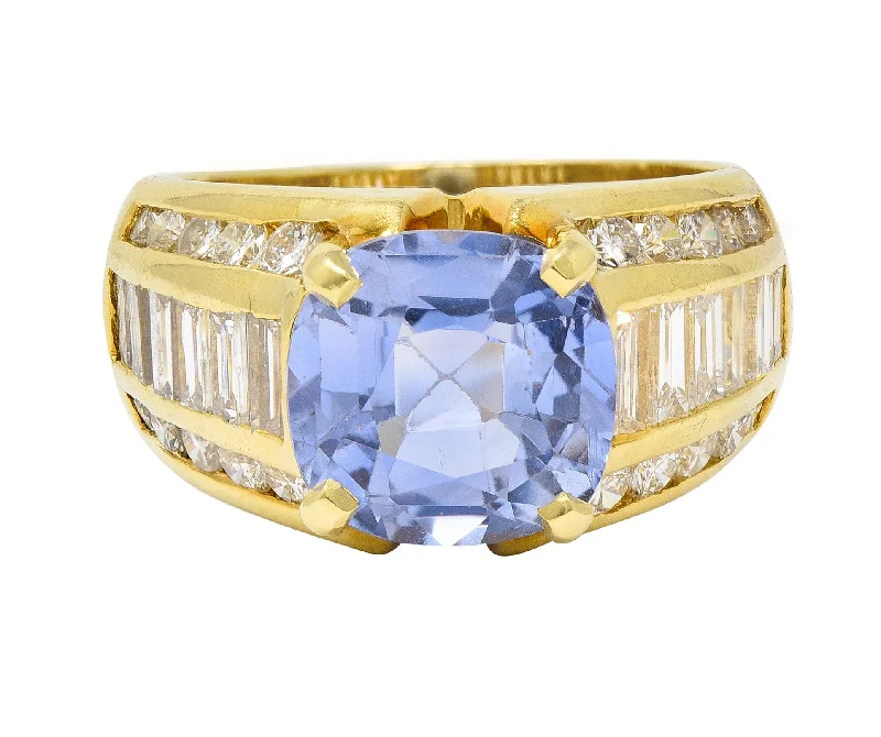 Large Engagement Ring-1980's 5.55 CTW No Heat Ceylon Sapphire Diamond 18 Karat Gold Vintage Ring GIA