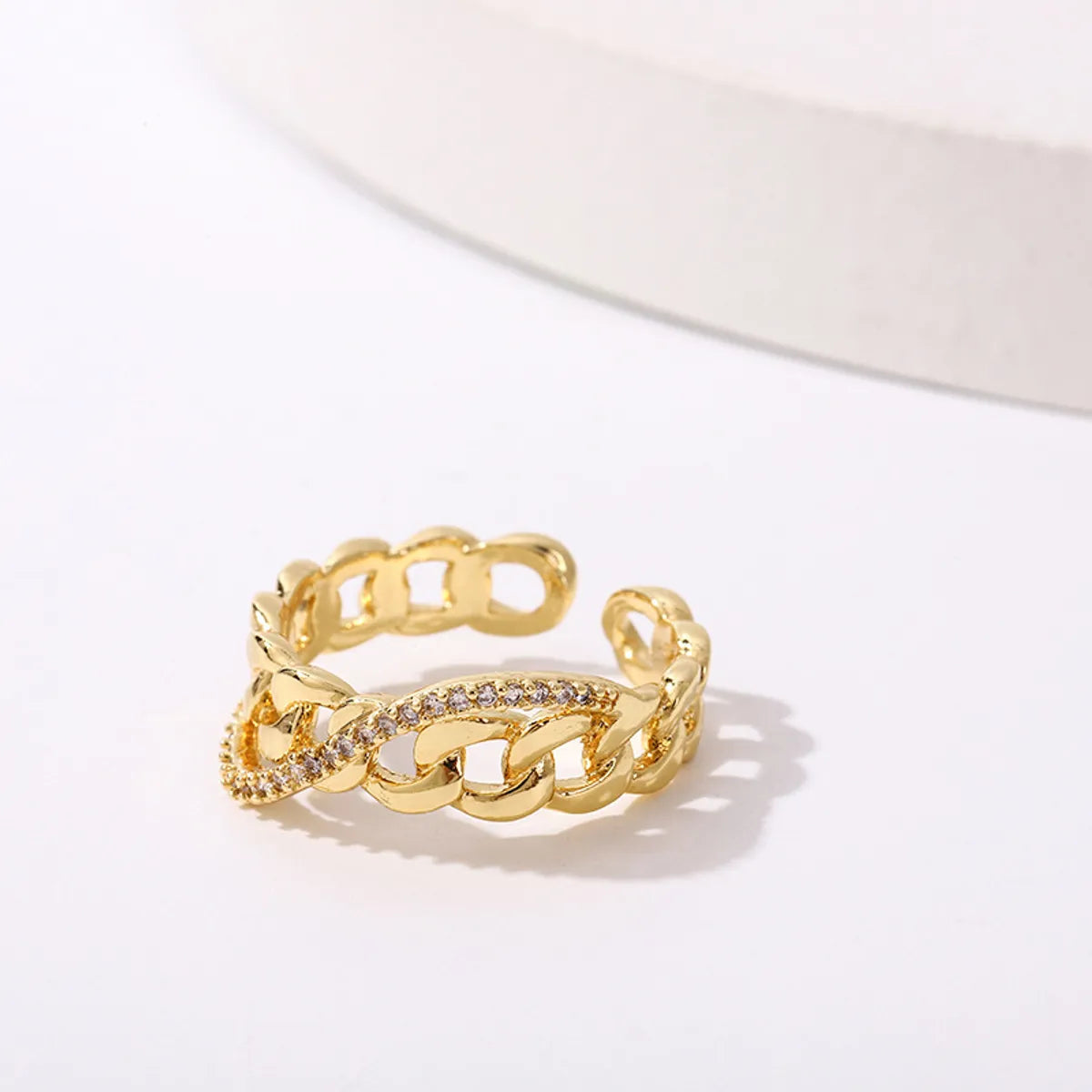 Diamond Eternity Ring-Commute Chains Print Copper Plating Inlay Zircon 18k Gold Plated Open Rings