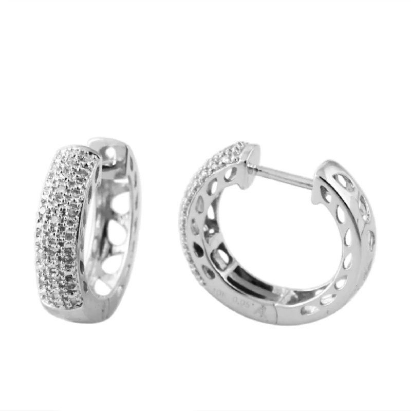 Cute Stud Earrings for Weddings-1/10 CTW Diamond Hoop Earrings in 10KT White Gold