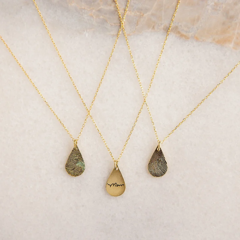 Gemstone Necklace for Weddings-Tear Drop Fingerprint Necklace