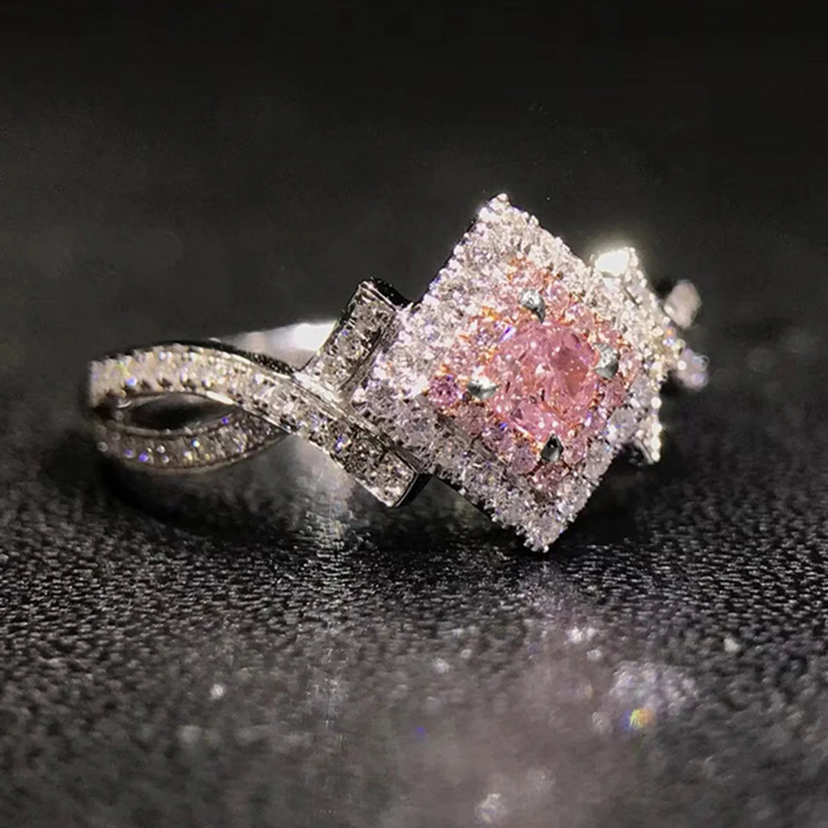 Stunning Engagement Ring-New Accessories Creative Cross Winding Pink Diamond Zircon Copper Ring