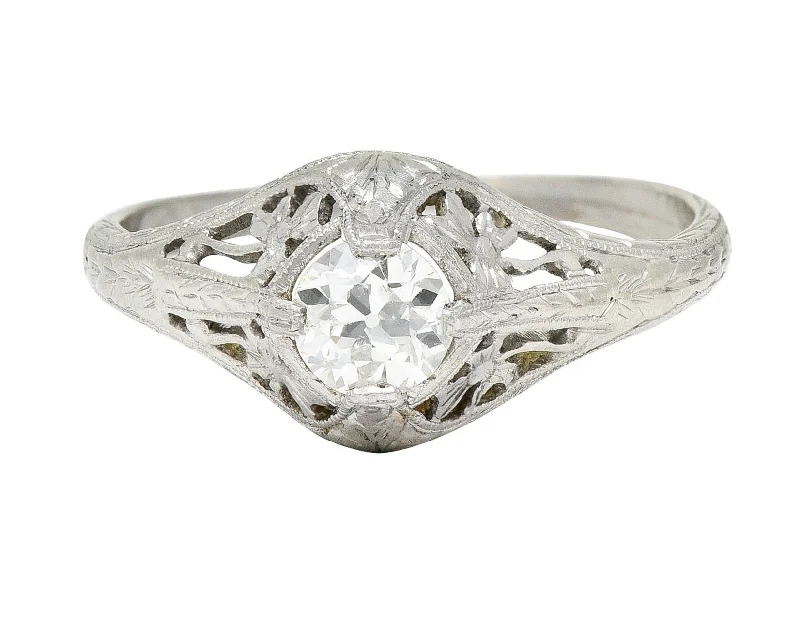 Men's Ring with Diamonds-1920's Early Art Deco 0.43 CTW Diamond Platinum Clover Engagement Ring