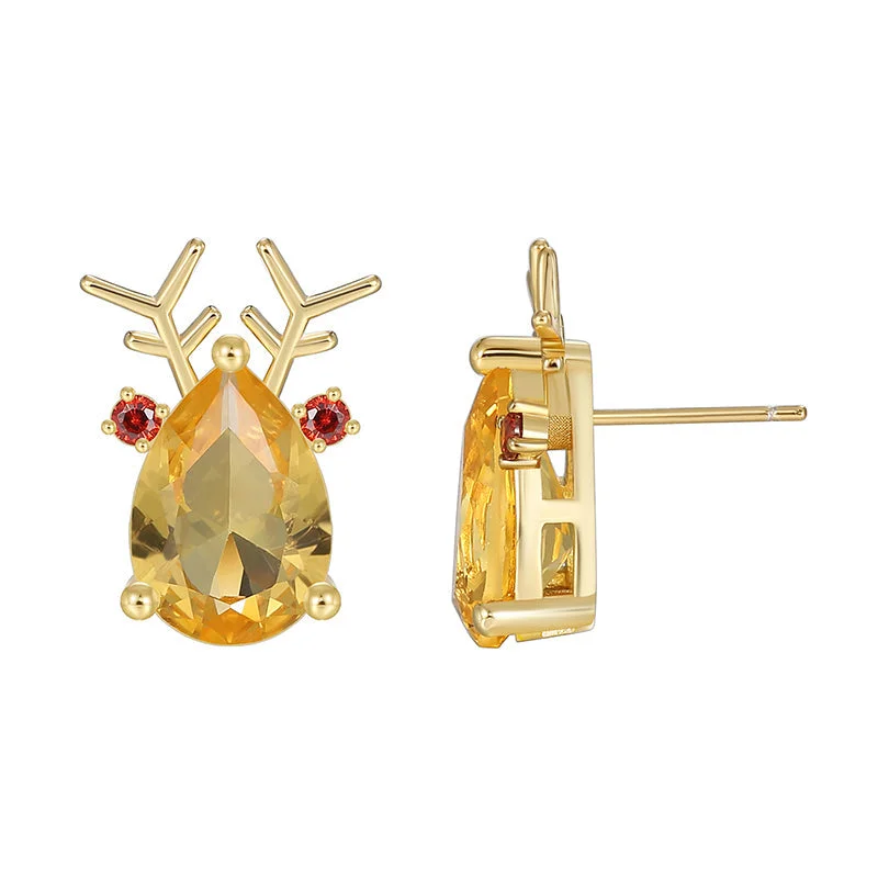 Copper Plating 18 K Gold Deer Head Yellow Zirconium