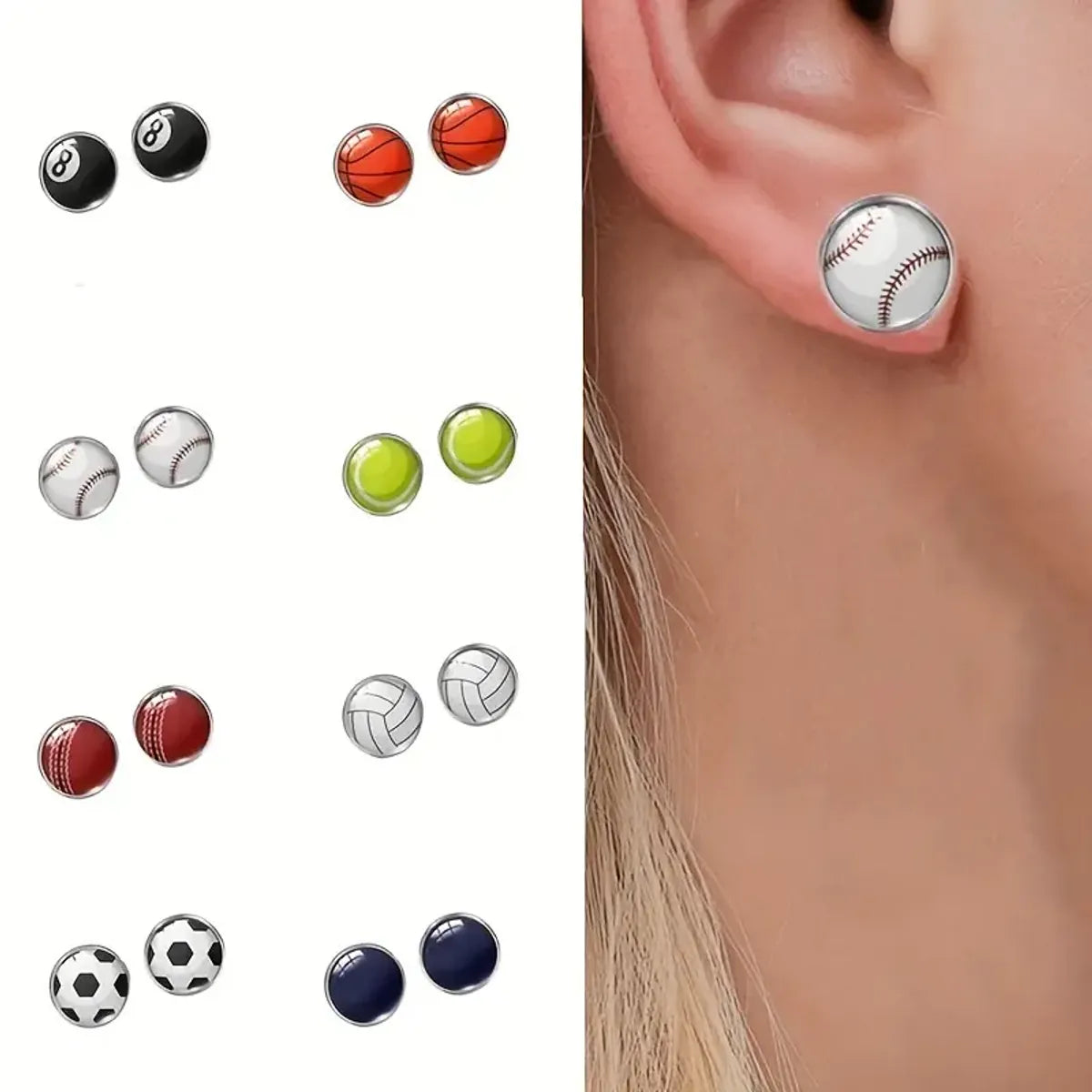 Designer Earrings for Women-Wholesale Jewelry Sports Korean Style Billiards Basketball Football Alloy Ear Studs