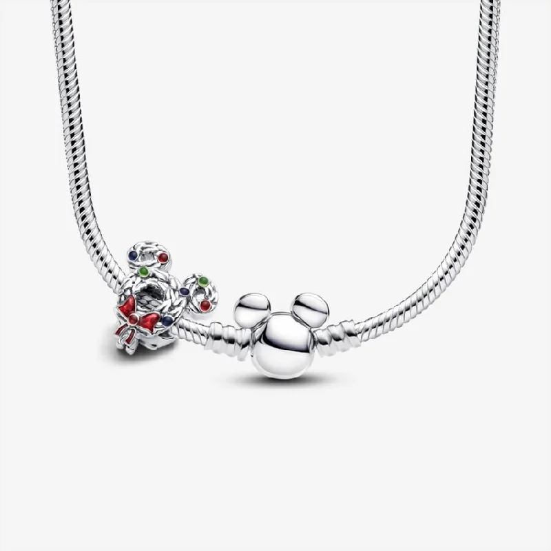 Women’s Layered Necklace-Mickey Mouse Holiday Wreath Charm Necklace Set