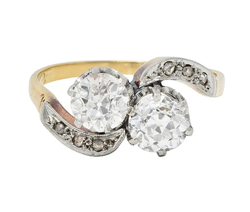 Gold Wedding Ring-Edwardian 1.74 CTW Old Mine Cut Diamond Platinum 18 Karat Yellow Gold Ring