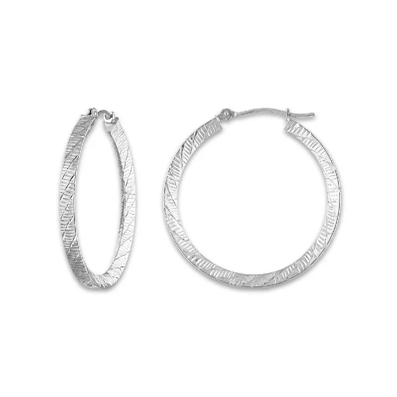 Silver Earrings with Diamonds-10KT White Gold 30MM Hoop Earrings