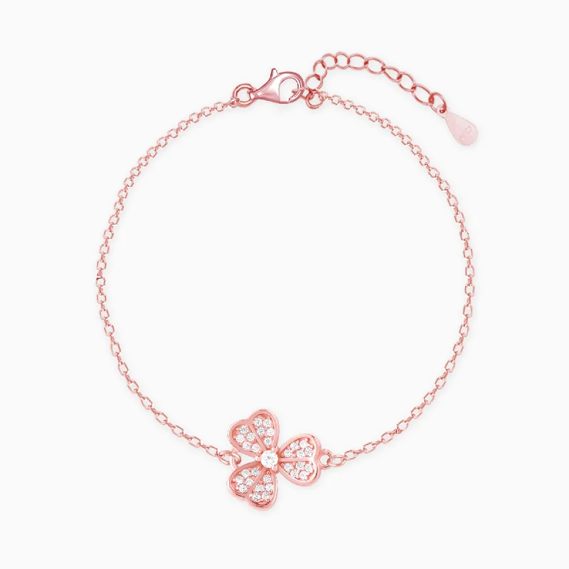 Elegant Adjustable Bracelet-Rose Gold Zircon-Studded Shamrock Bracelet