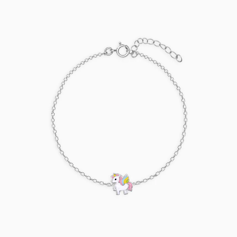 Sparkling Gold Bracelet for Women-Silver Colourful Unicorn Kids Bracelet (3-5 yrs)