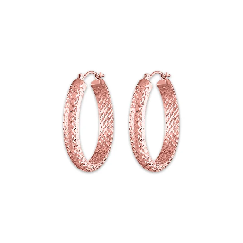 Luxury Bridal Earrings-10KT Rose Gold 4.5X23MM Hoop Diamond-cut Earrings