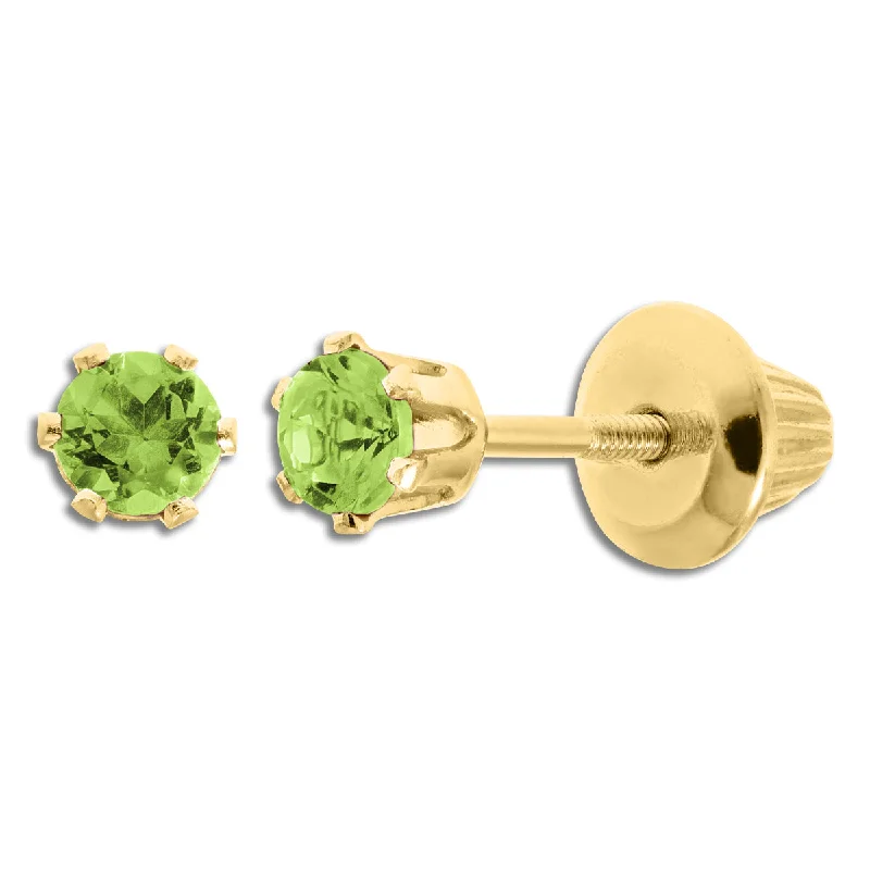 Sparkling Hoop Earrings-Kiddie Kraft 14KT Yellow Gold Round Peridot Childrens Birthstone Stud Earrings