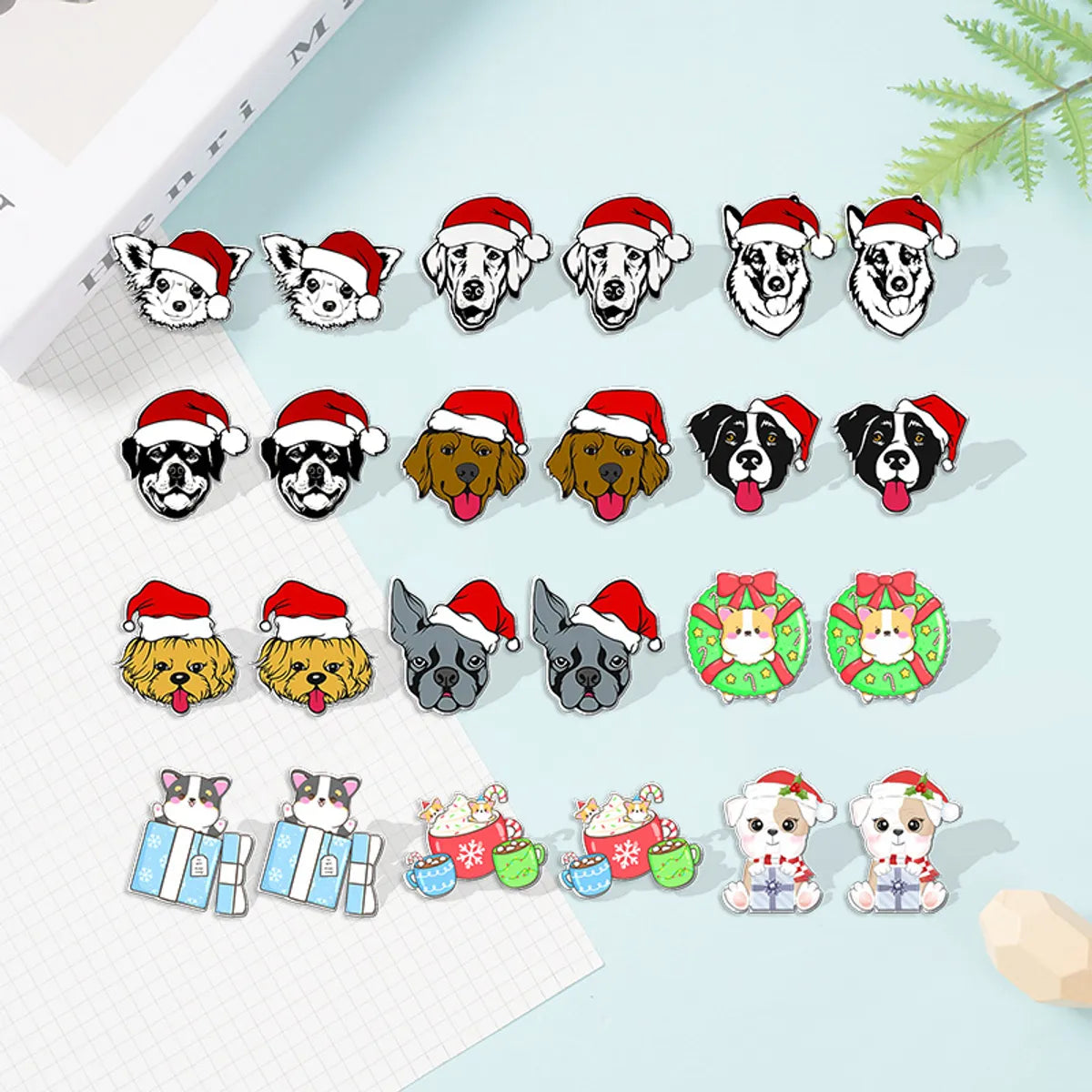 Statement Earrings for Weddings-1 Pair Cute Christmas Hat Dog Cat Plastic Ear Studs