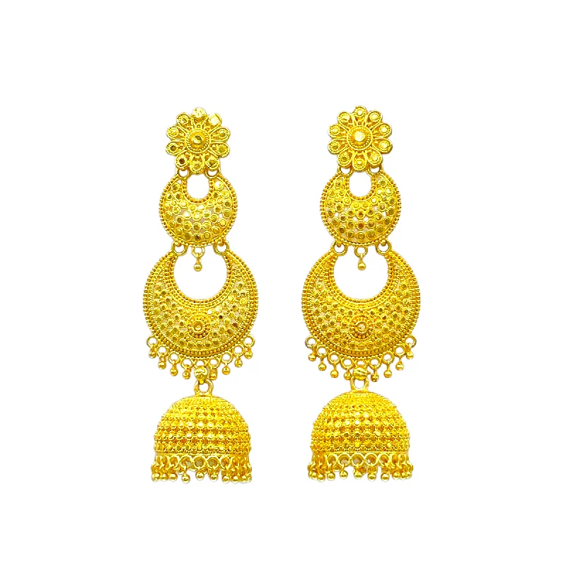 Handmade Gold Earrings-Gold double layered Chandbali with Stylish Zumkhi Earrings