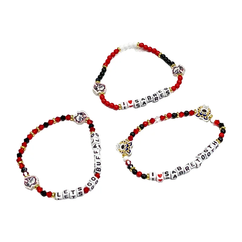 Luxury Gemstone Bracelet-Buffalo Sabres Black and Red Friendship Bracelet