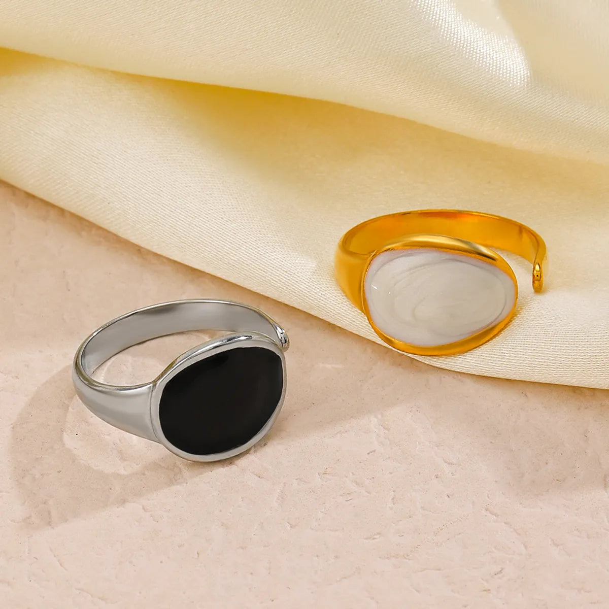 Customizable Engagement Ring-Simple Style Oval Stainless Steel Enamel Plating 18k Gold Plated Open Rings