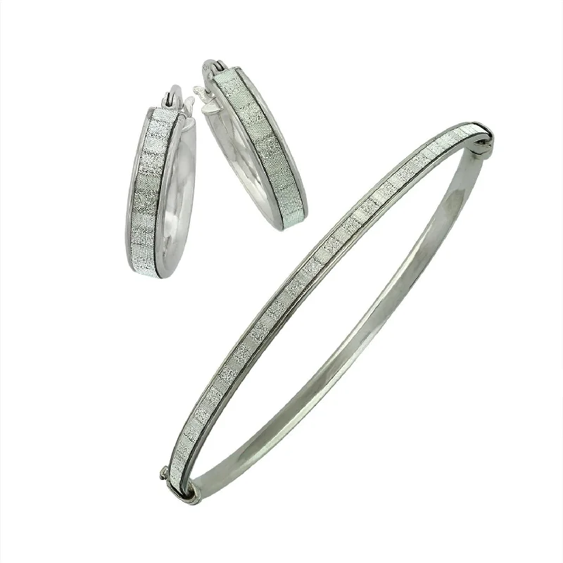 Elegant Pearl Stud Earrings-Sterling Silver Glitter Hoop Earrings and Bangle Set