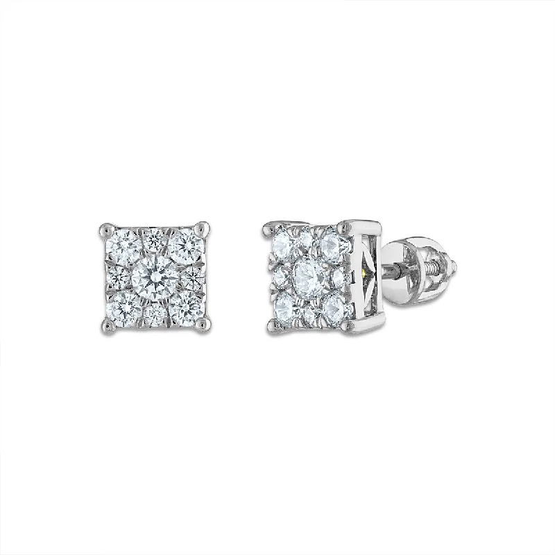 Geometric Earrings for Women-EcoLove 3/4 CTW Lab Grown Diamond Cluster Stud Earrings in 14KT White Gold