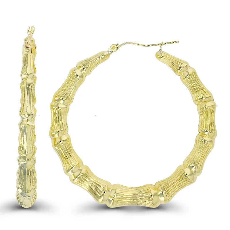 Fine Silver Earrings-10KT Yellow Gold 50X5MM Hoop Bamboo Earrings