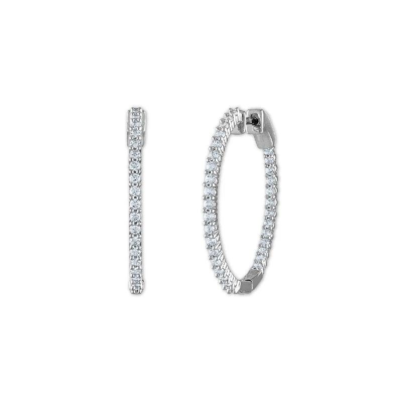 Casual Earrings for Women-1 CTW Diamond In & Out Hoop Earrings in Sterling Silver