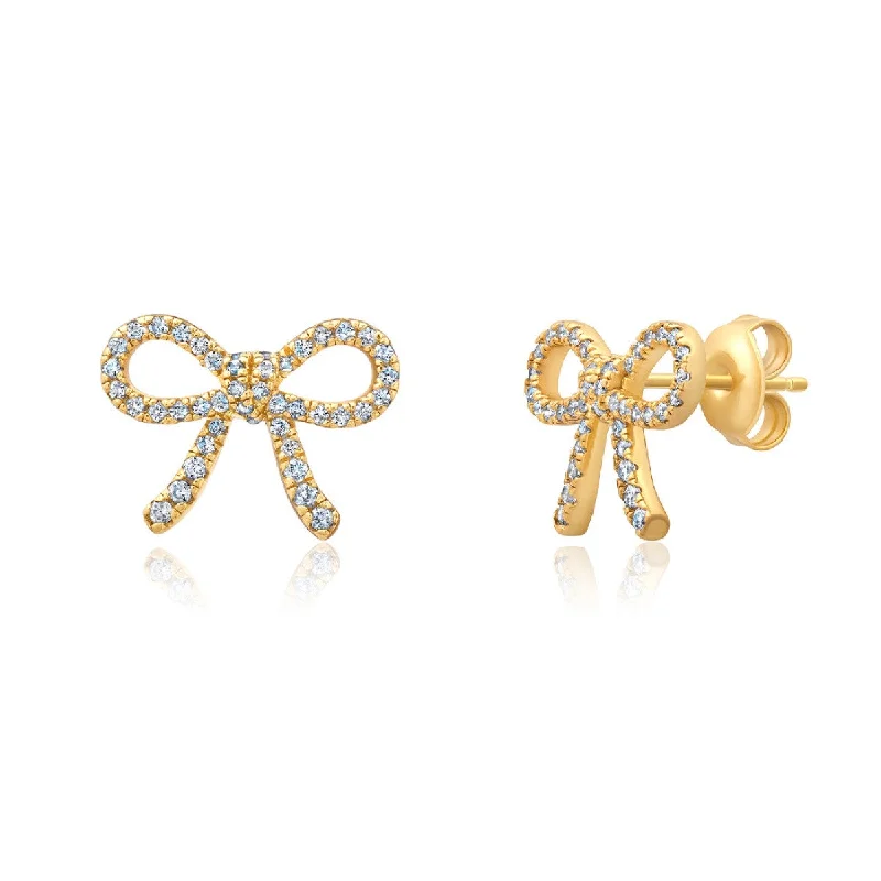 Silver Earrings with Diamonds-Crislu Fashion Fairy-Tale Bow Earrings in 18KT Yellow Gold Plated Sterling Silver