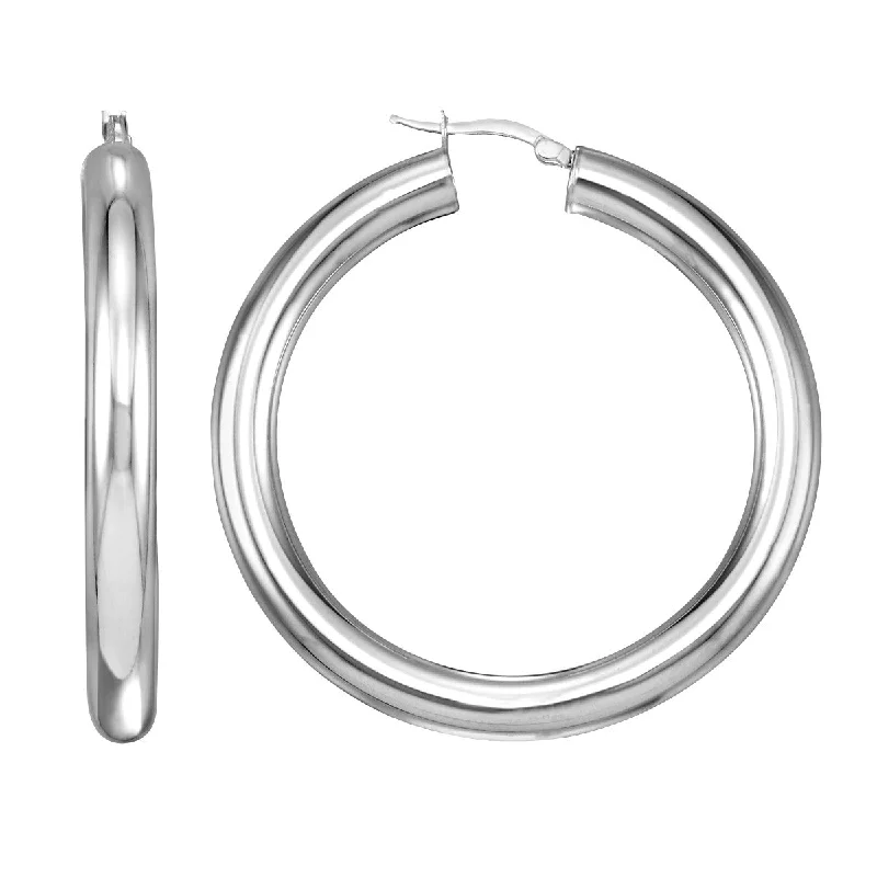 Wedding Earrings with Diamonds-Simone I Smith Collection Platinum Plated Sterling Silver 50X5MM Hoop Earrings