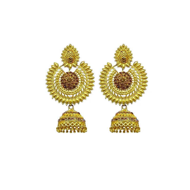 Tiny Huggie Earrings-Gold Chandbali Earrings with studded stone