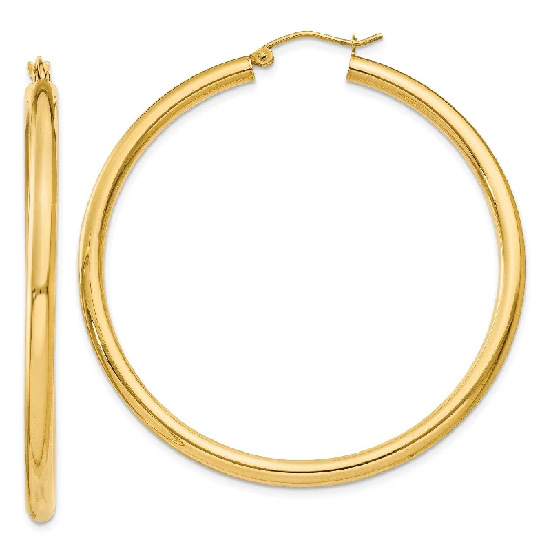 Vintage Gold Earrings-14KT Yellow Gold 50X3MM Hoop Earrings