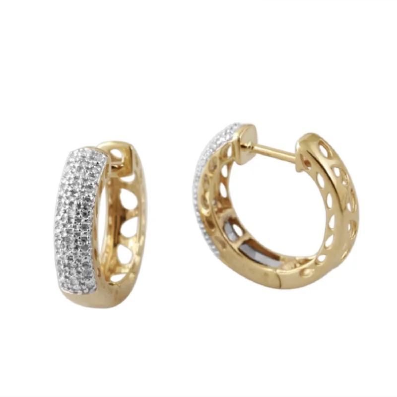 White Gold Earrings-1/10 CTW Diamond Hoop Earrings in 10KT Yellow Gold